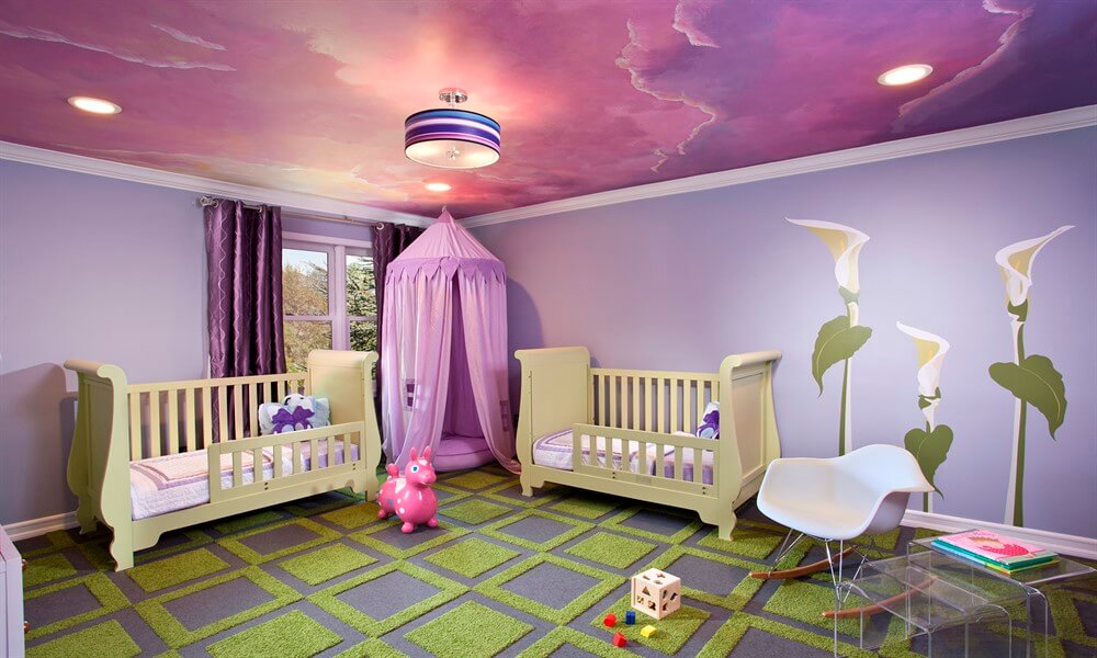 цвет натяжного потолка в детской комнате