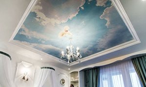 натяжной потолок с облаками