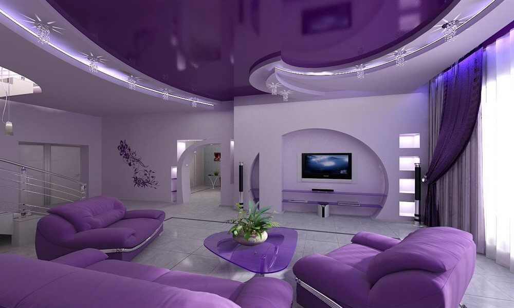 Фиолетовый потолок натяжной глянцевый с фиолетовыми