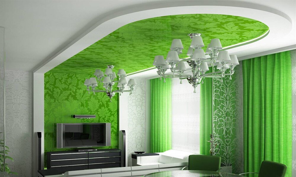натяжной потолок зеленого цвета